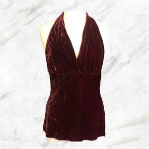 Nwot Express Y2k Maroon Burgundy Velvet Halter Top Low Cut Size Xs